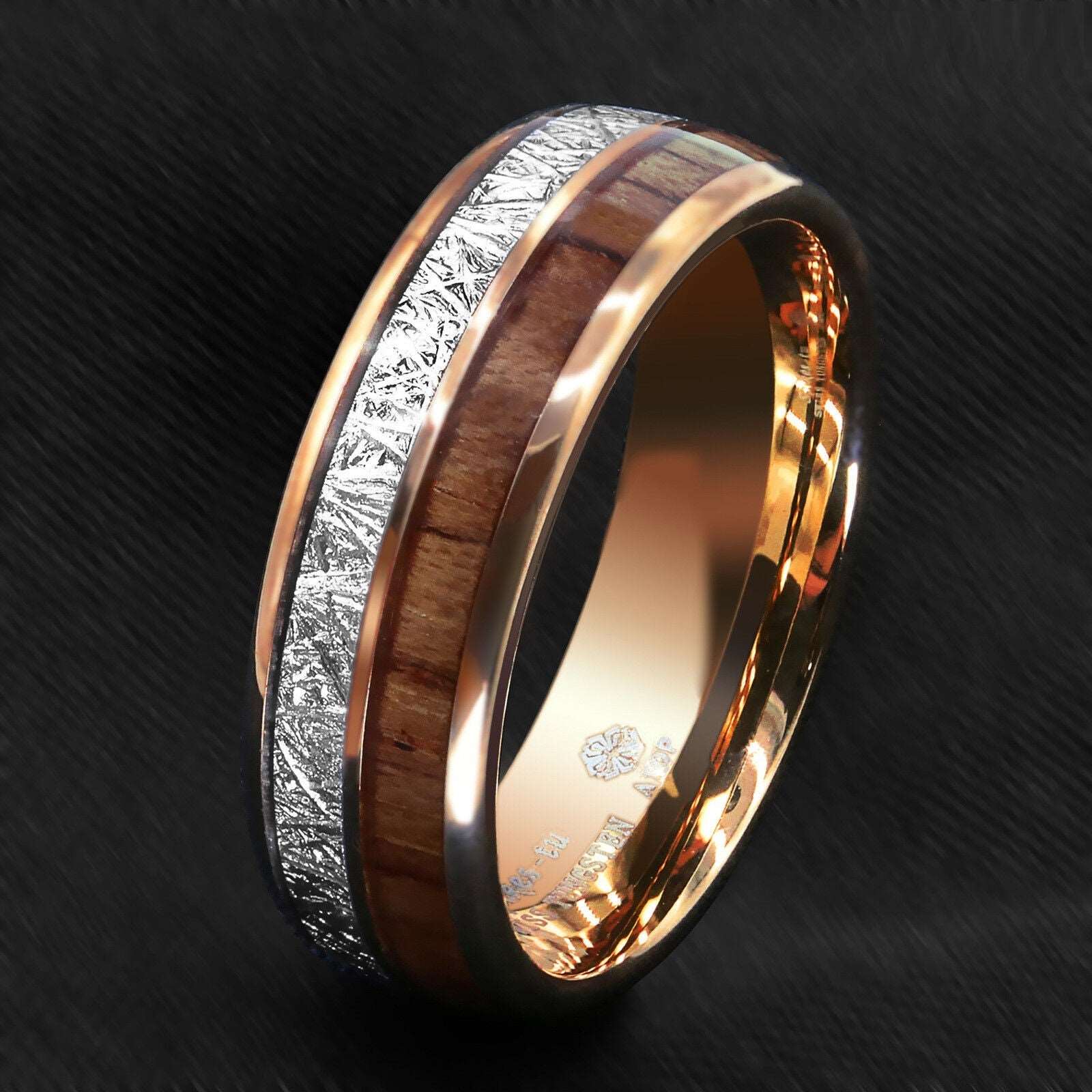 Rose Gold Silver Koa Tungsten Ring (8mm)