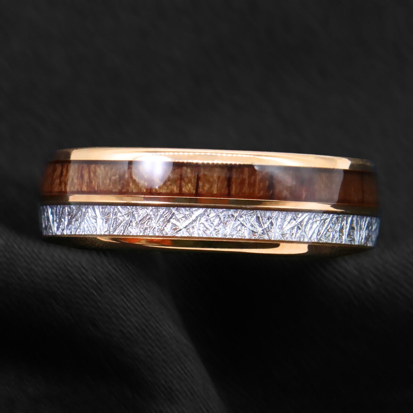 Rose Gold Silver Koa Tungsten Ring (8mm)