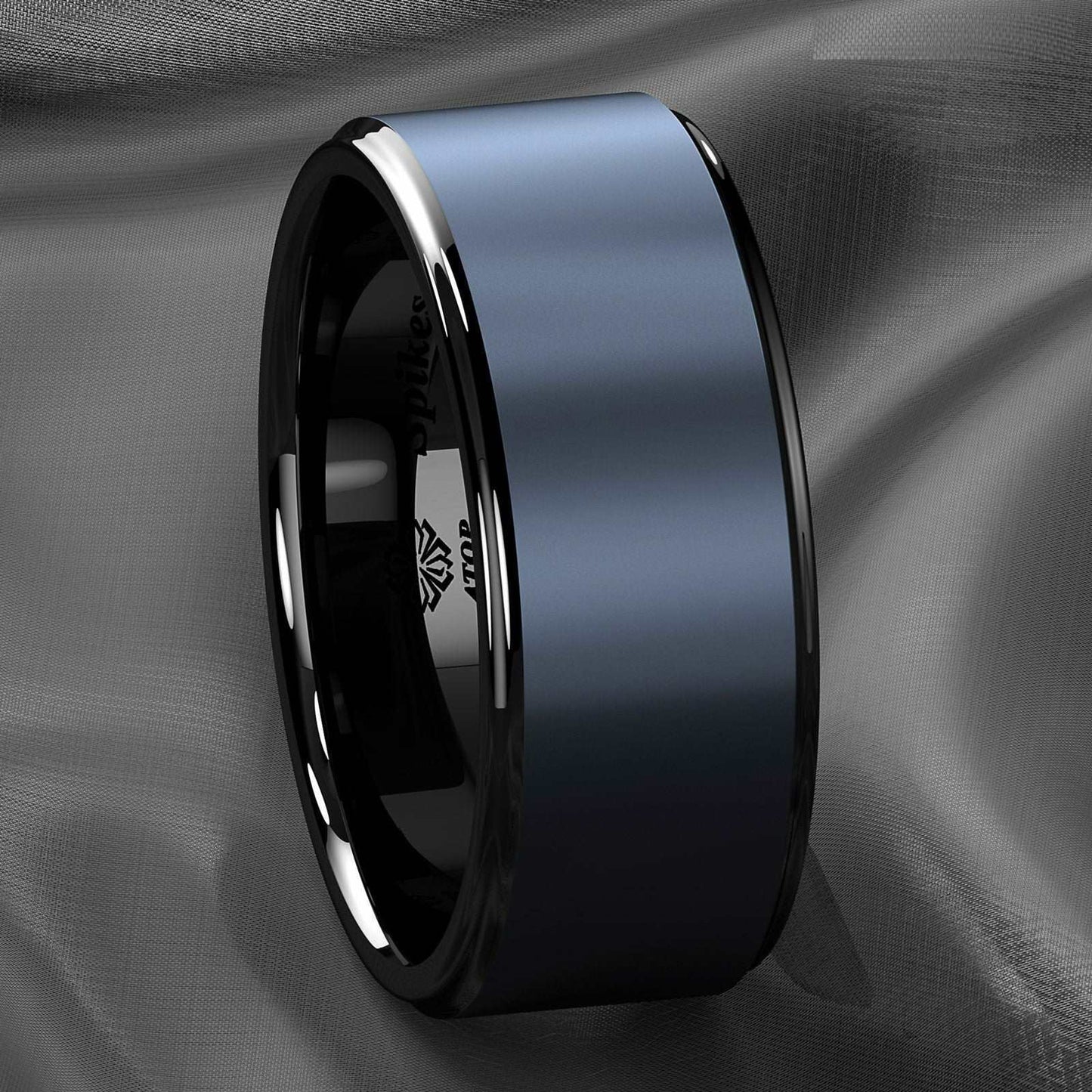 Sea Blue Brushed Center Tungsten Ring 8mm