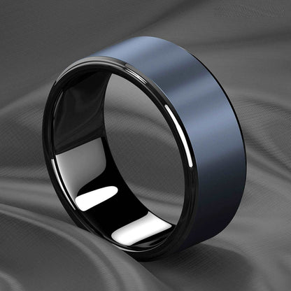 Sea Blue Brushed Center Tungsten Ring 8mm