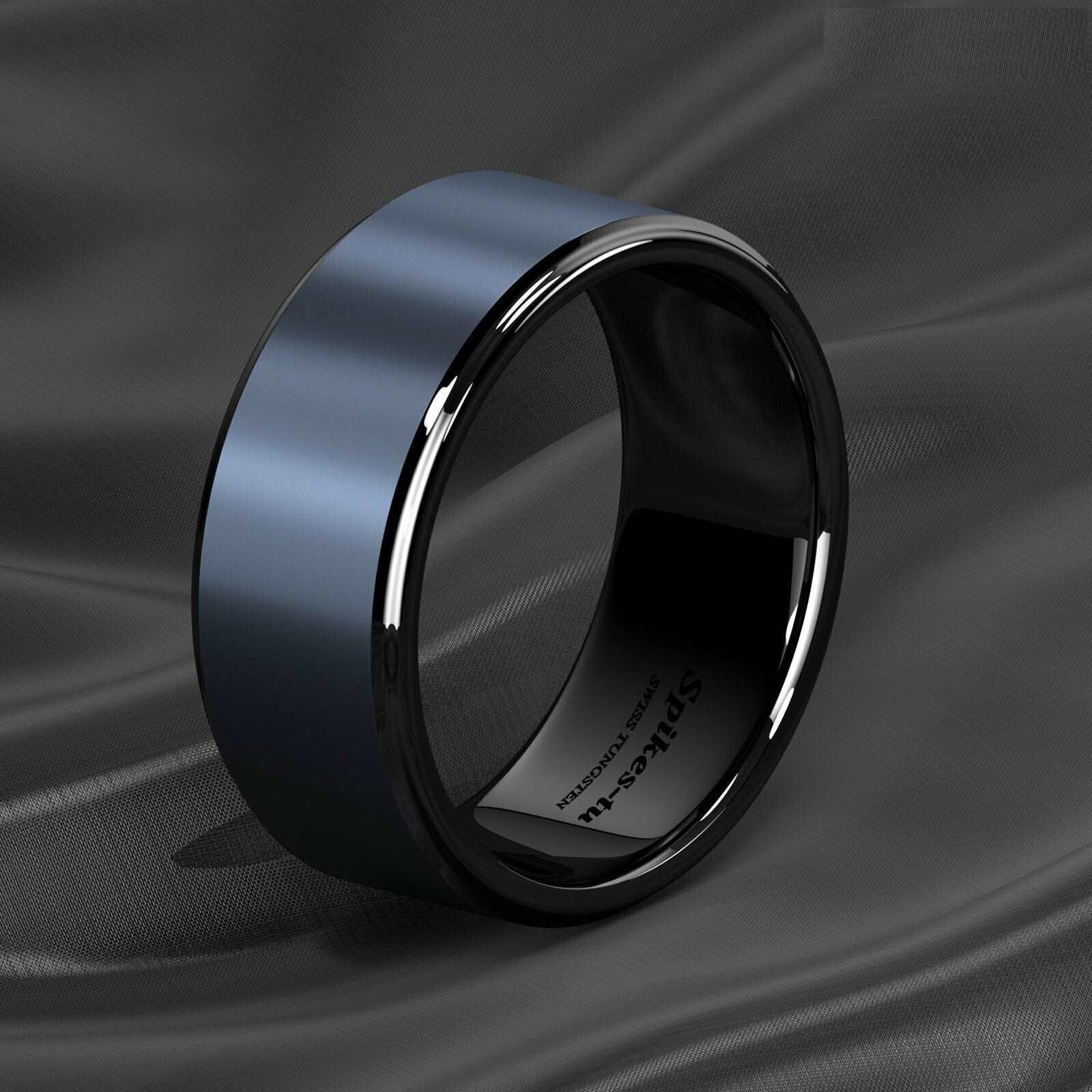 Sea Blue Brushed Center Tungsten Ring 8mm