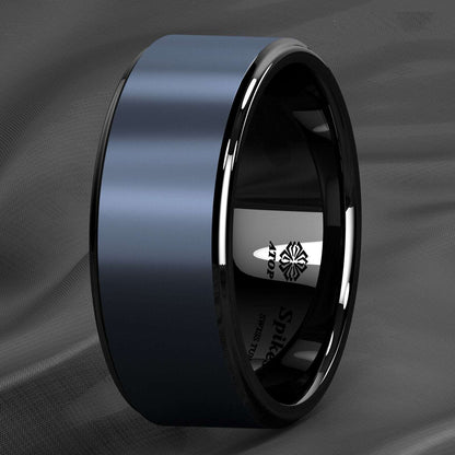 Sea Blue Brushed Center Tungsten Ring 8mm