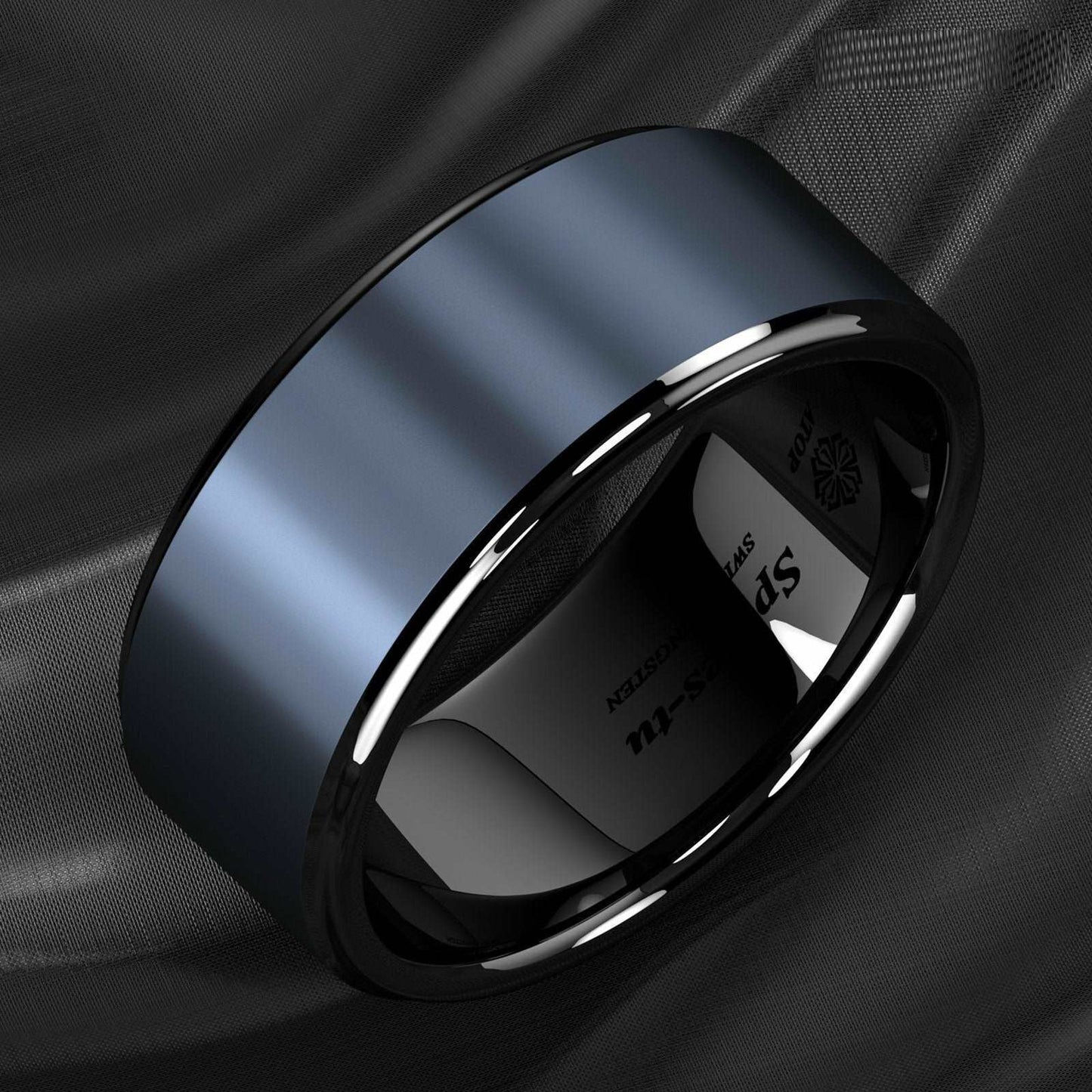 Sea Blue Brushed Center Tungsten Ring 8mm