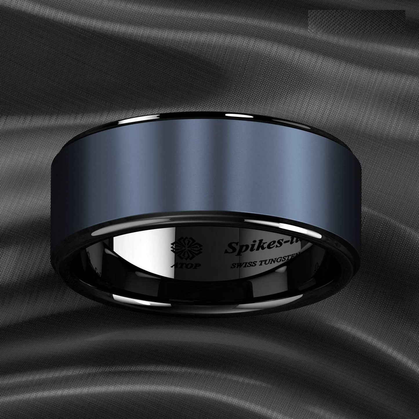 Sea Blue Brushed Center Tungsten Ring 8mm