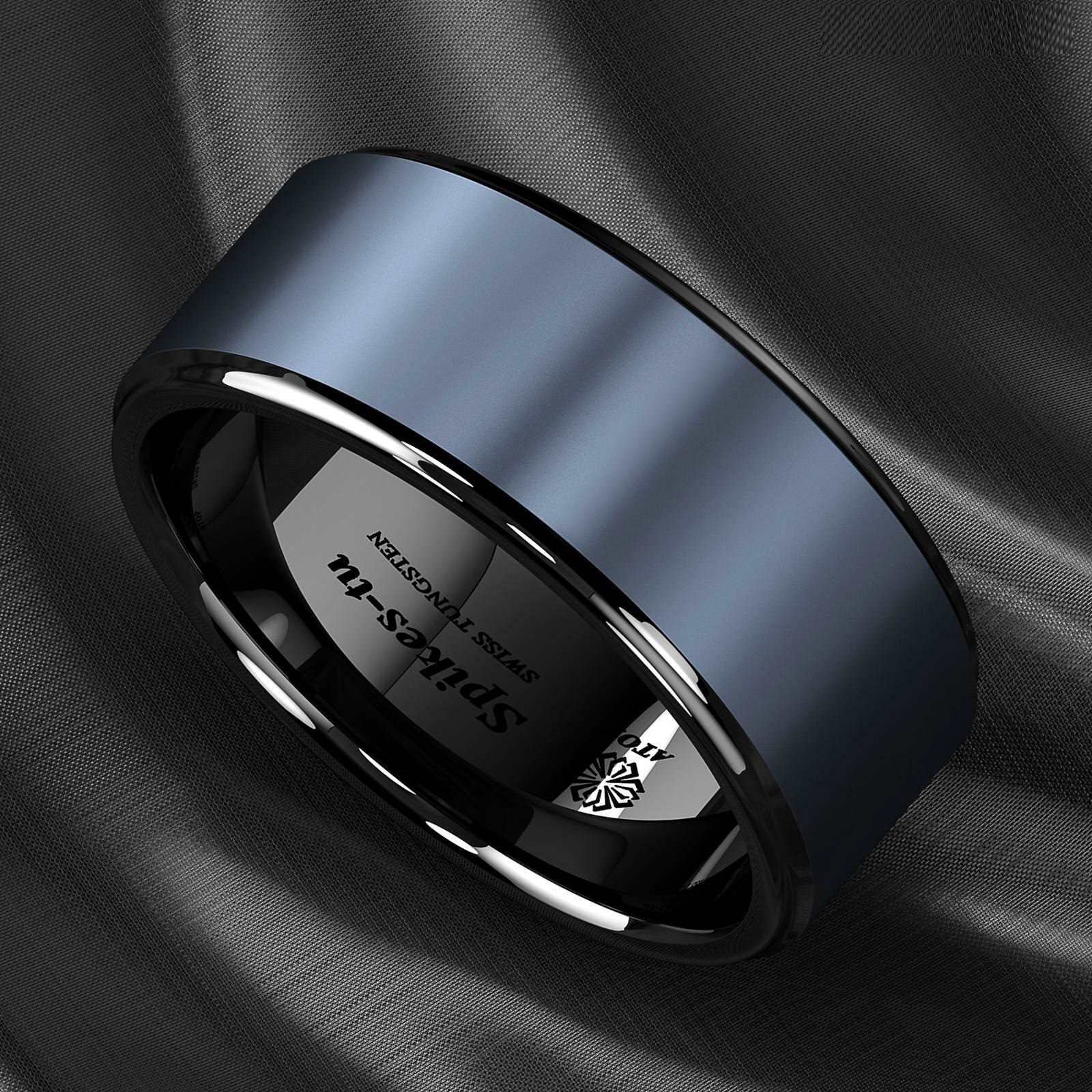 Sea Blue Brushed Center Tungsten Ring 8mm