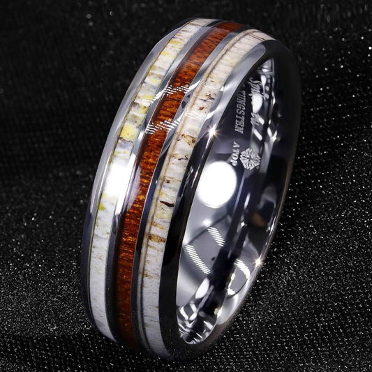 Silver Abalone Wood Shell Tungsten Ring 8mm - Mens Rings Australia