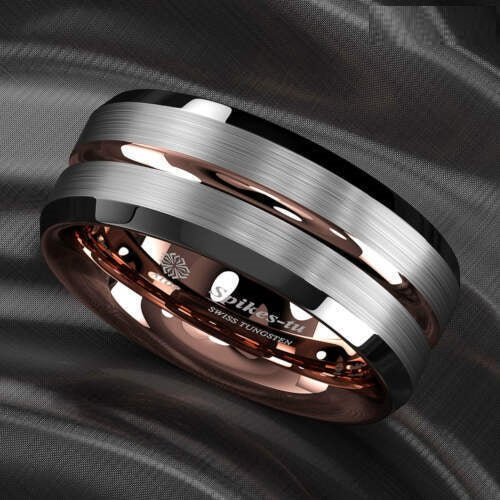 Silver Black Rose Gold Tungsten Ring 8mm