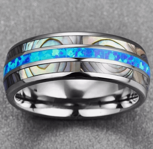 Silver Blue Opal Titanium Ring