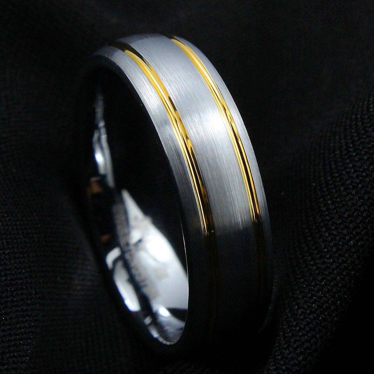 Silver Brushed 18k Gold Tungsten Ring 8mm