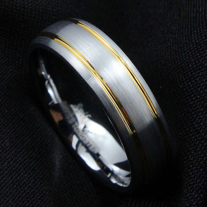 Silver Brushed 18k Gold Tungsten Ring 8mm