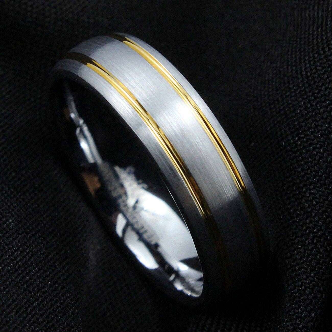 Silver Brushed 18k Gold Tungsten Ring 8mm