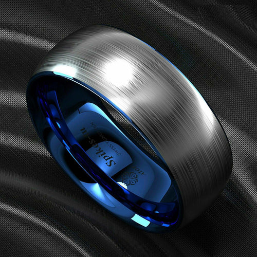 Silver Brushed Blue Tungsten Ring 8mm