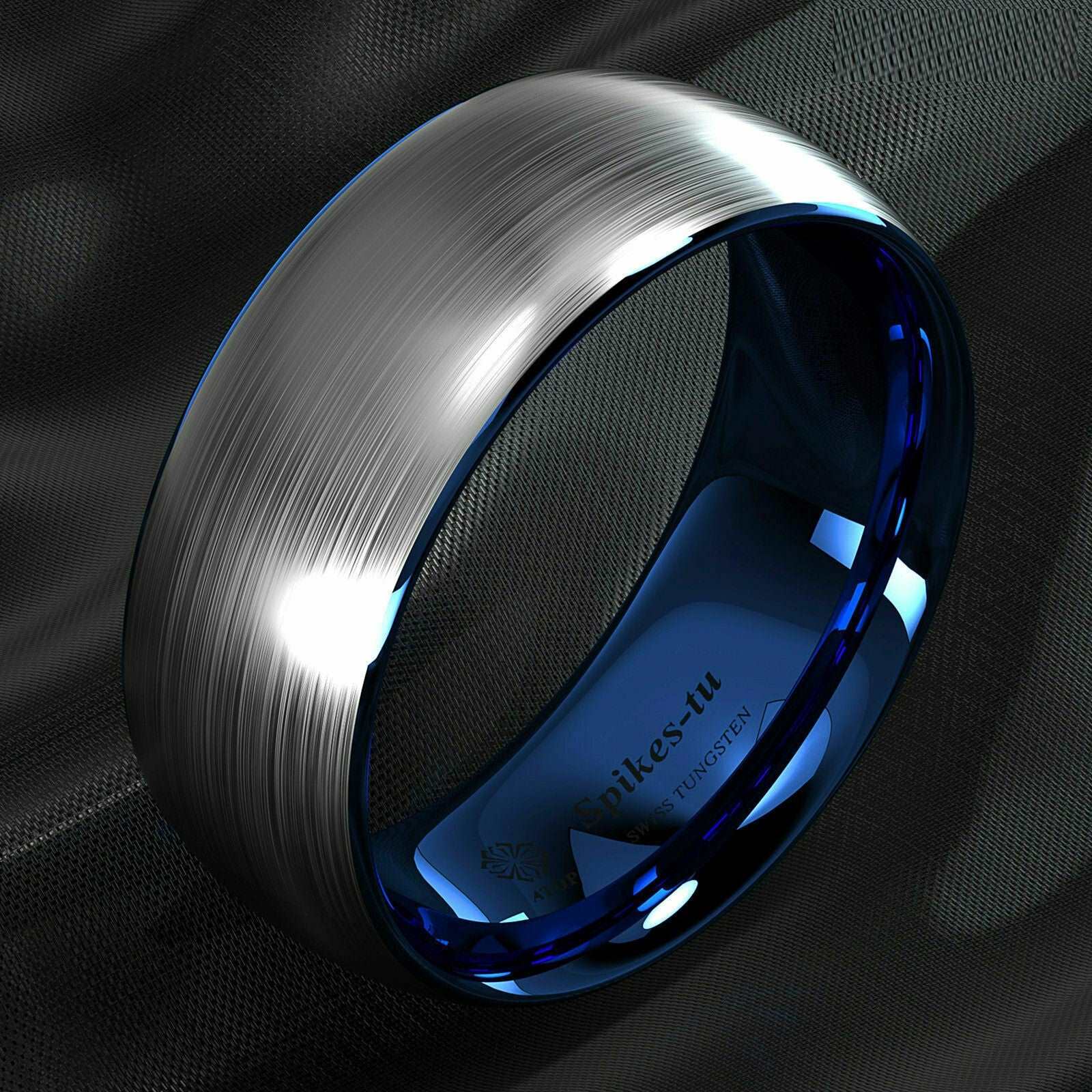 Silver Brushed Blue Tungsten Ring 8mm