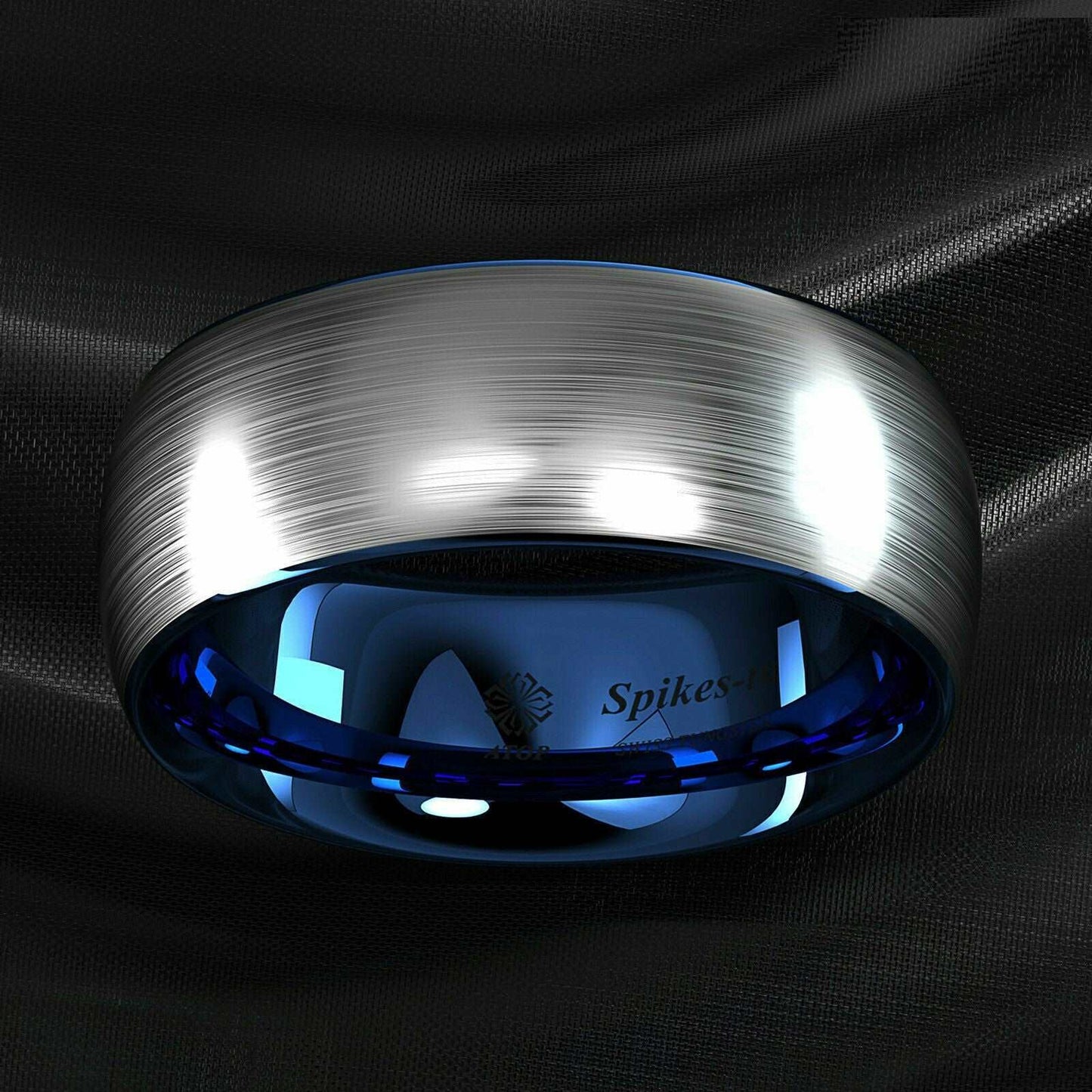 Silver Brushed Blue Tungsten Ring 8mm