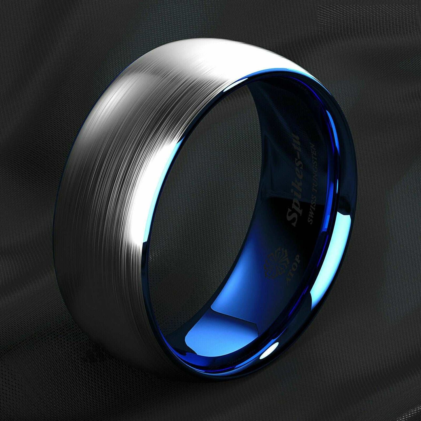 Silver Brushed Blue Tungsten Ring 8mm