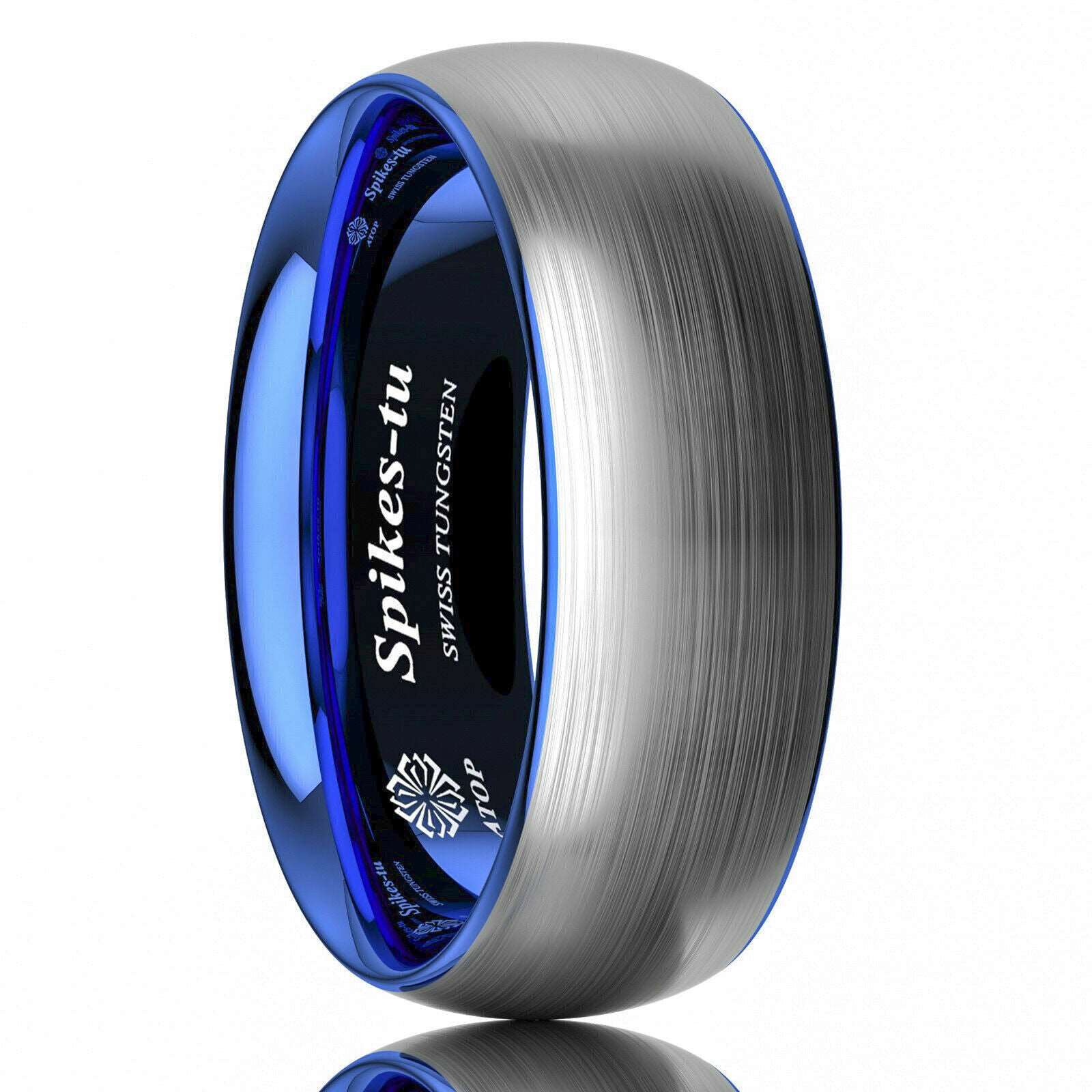 Silver Brushed Blue Tungsten Ring 8mm