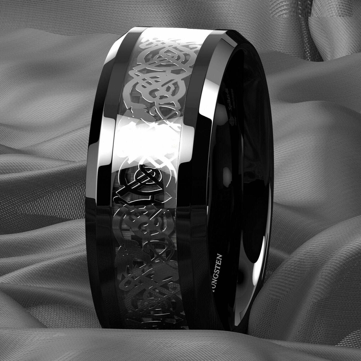 Silver Celtic Dragon Tungsten Ring 8mm - Mens Rings Australia