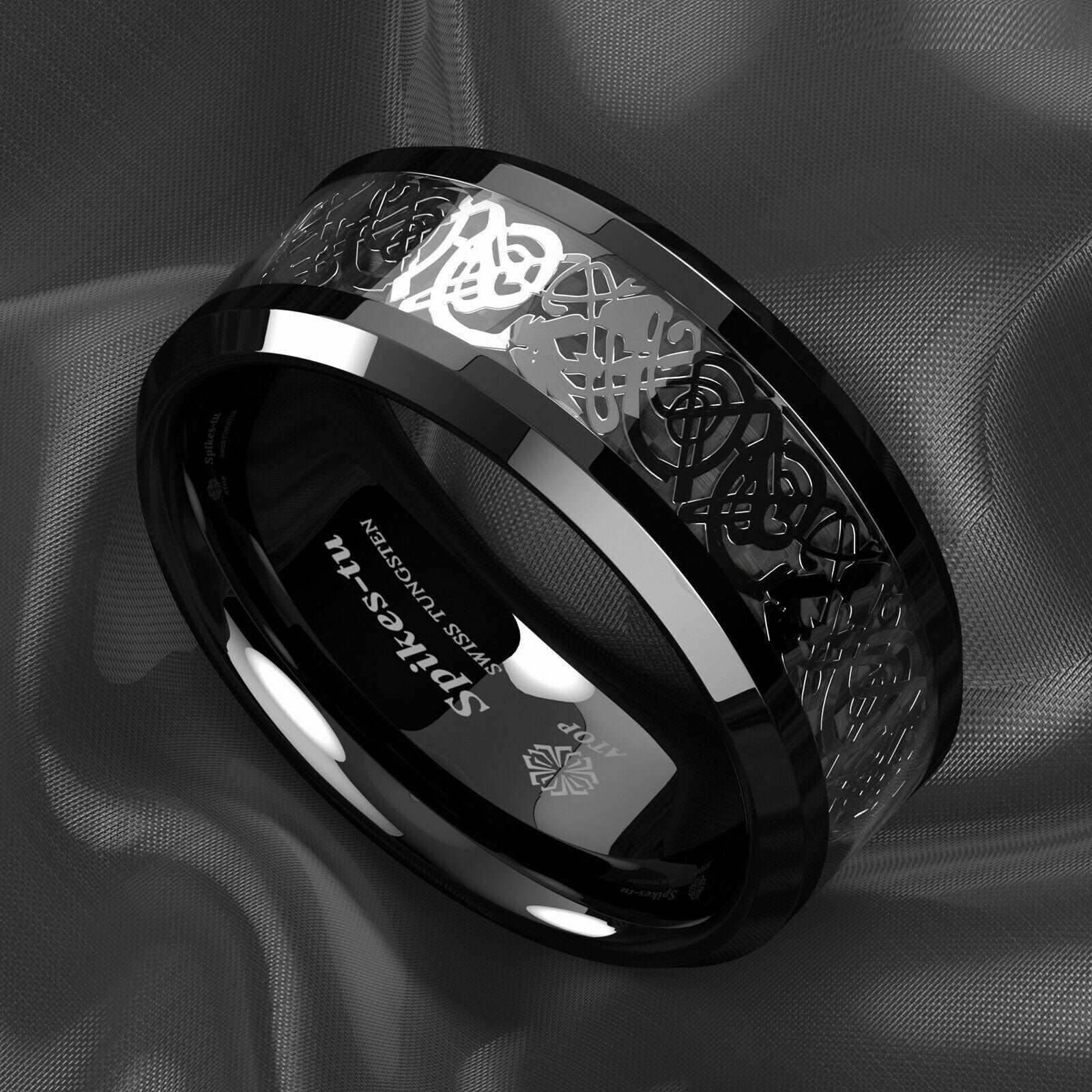 Silver Celtic Dragon Tungsten Ring 8mm - Mens Rings Australia