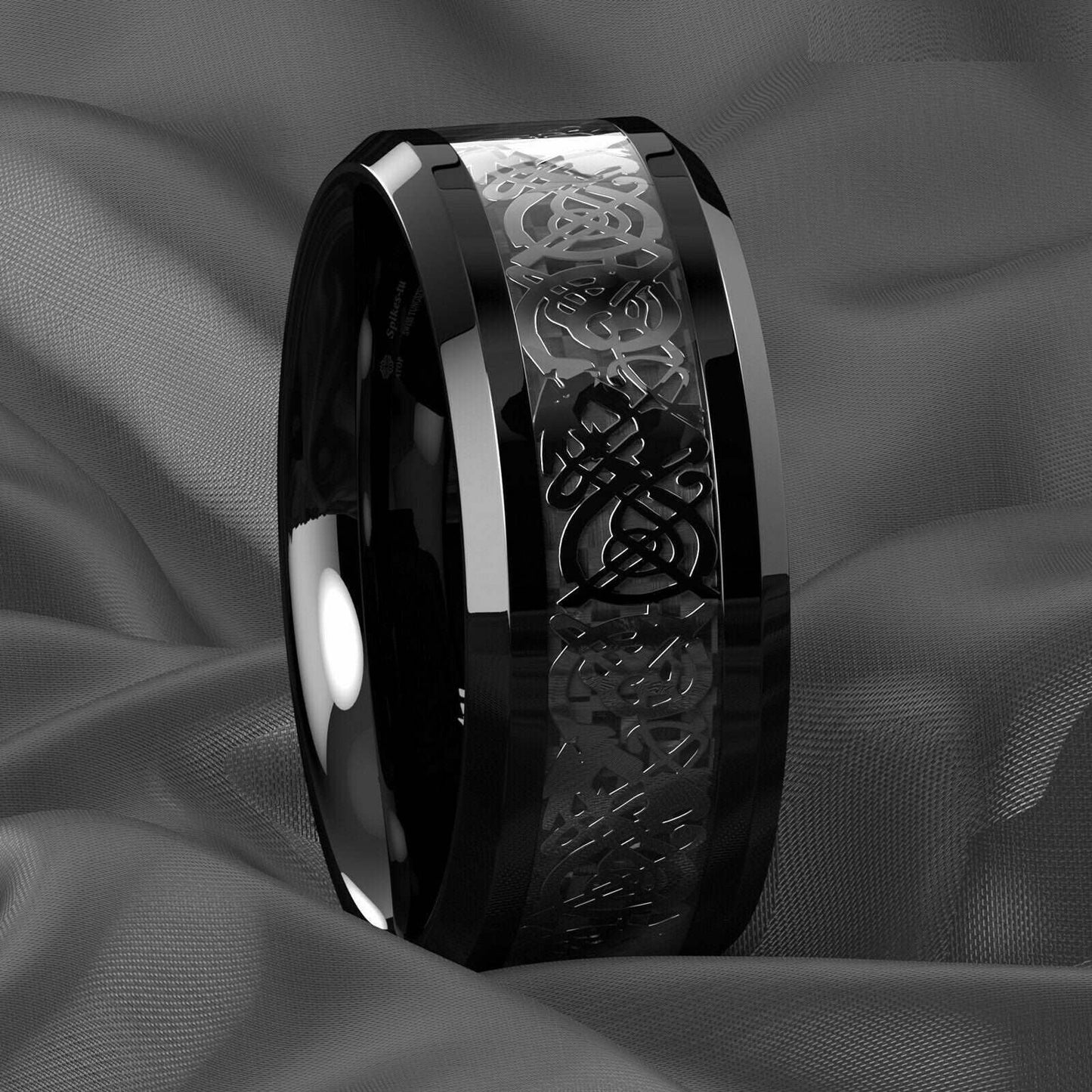 Silver Celtic Dragon Tungsten Ring 8mm - Mens Rings Australia