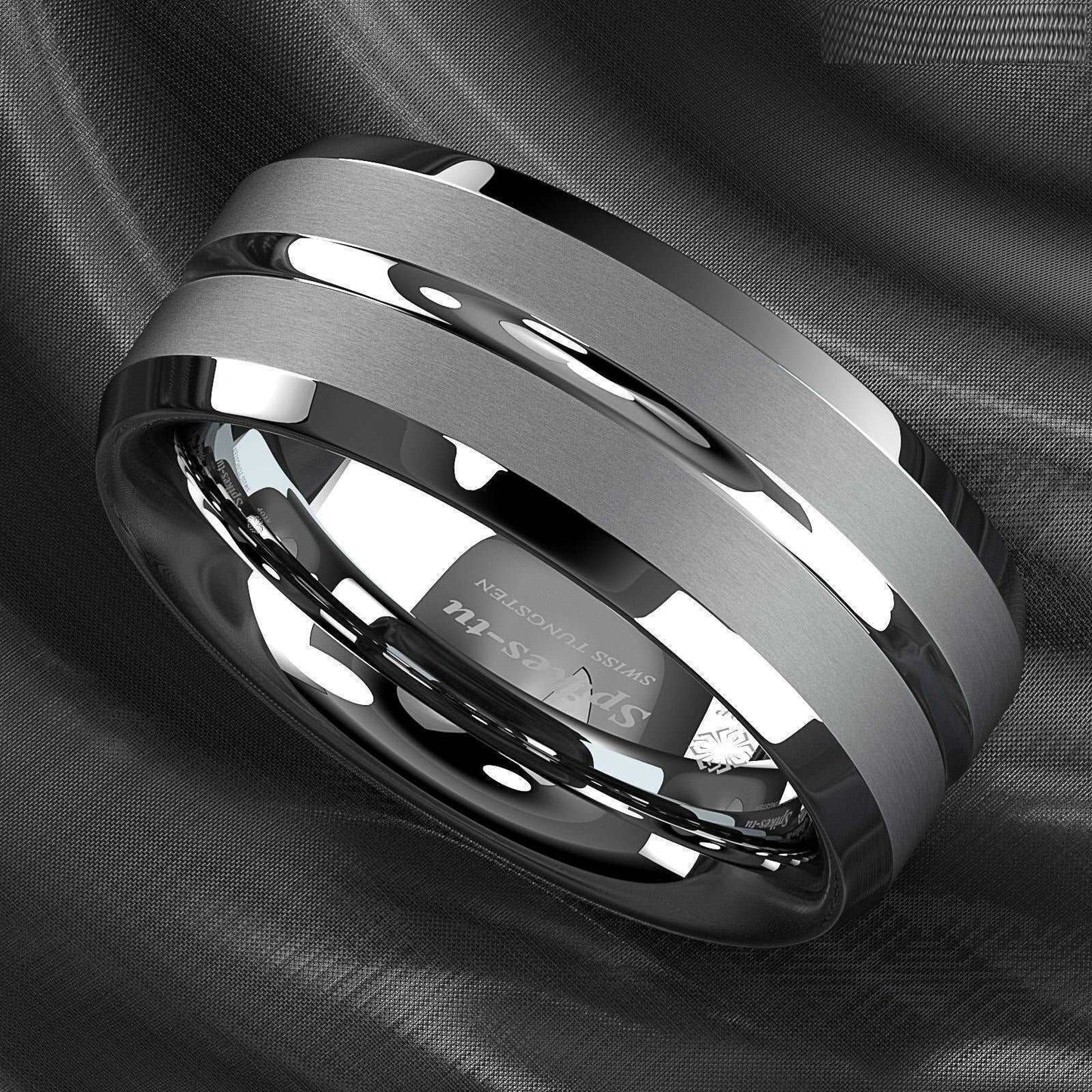 Silver Center Channel Stripe 8mm - Mens Rings Australia