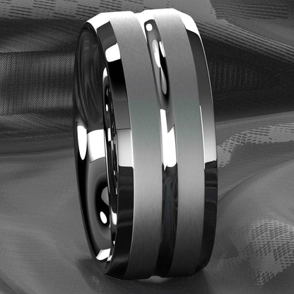 Silver Center Channel Stripe 8mm - Mens Rings Australia