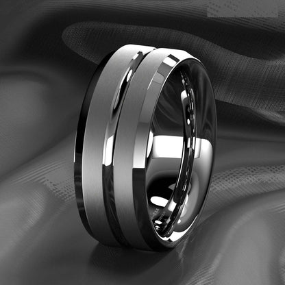 Silver Center Channel Stripe 8mm - Mens Rings Australia