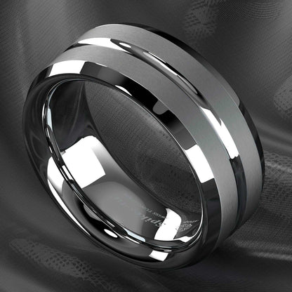 Silver Center Channel Stripe 8mm - Mens Rings Australia