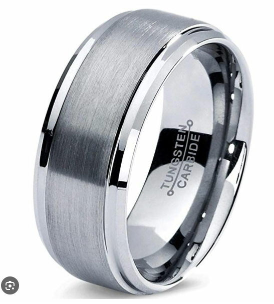 silver brushed tungsten mens rings aus