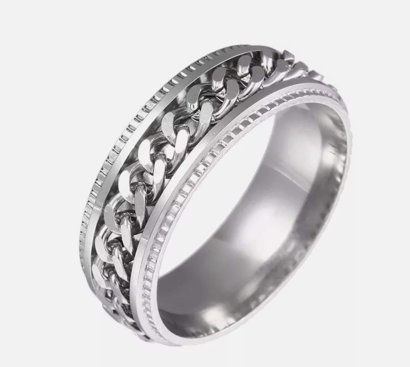 mens silver chain spinner ring