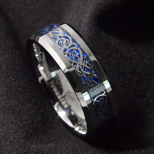 Celtic Dragon Silver Tungsten Ring 8mm