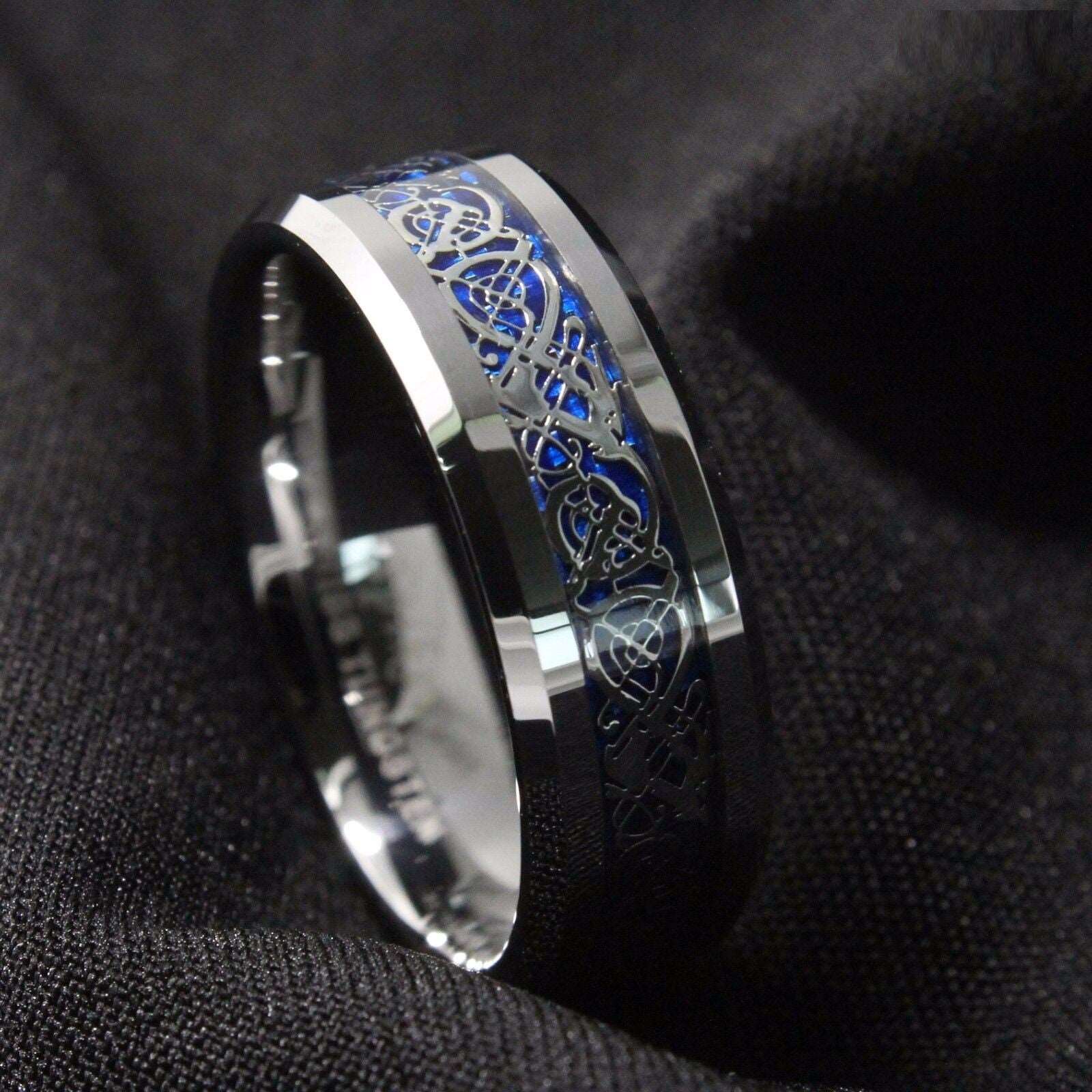 Celtic Dragon Silver Tungsten Ring 8mm