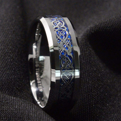 Celtic Dragon Silver Tungsten Ring 8mm